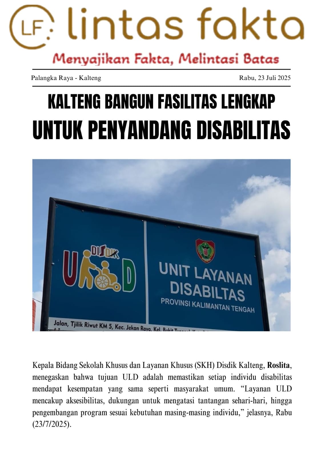 Kalteng Bangun Fasilitas Lengkap untuk Penyandang Disabilitas, Target Rampung Akhir Tahun
