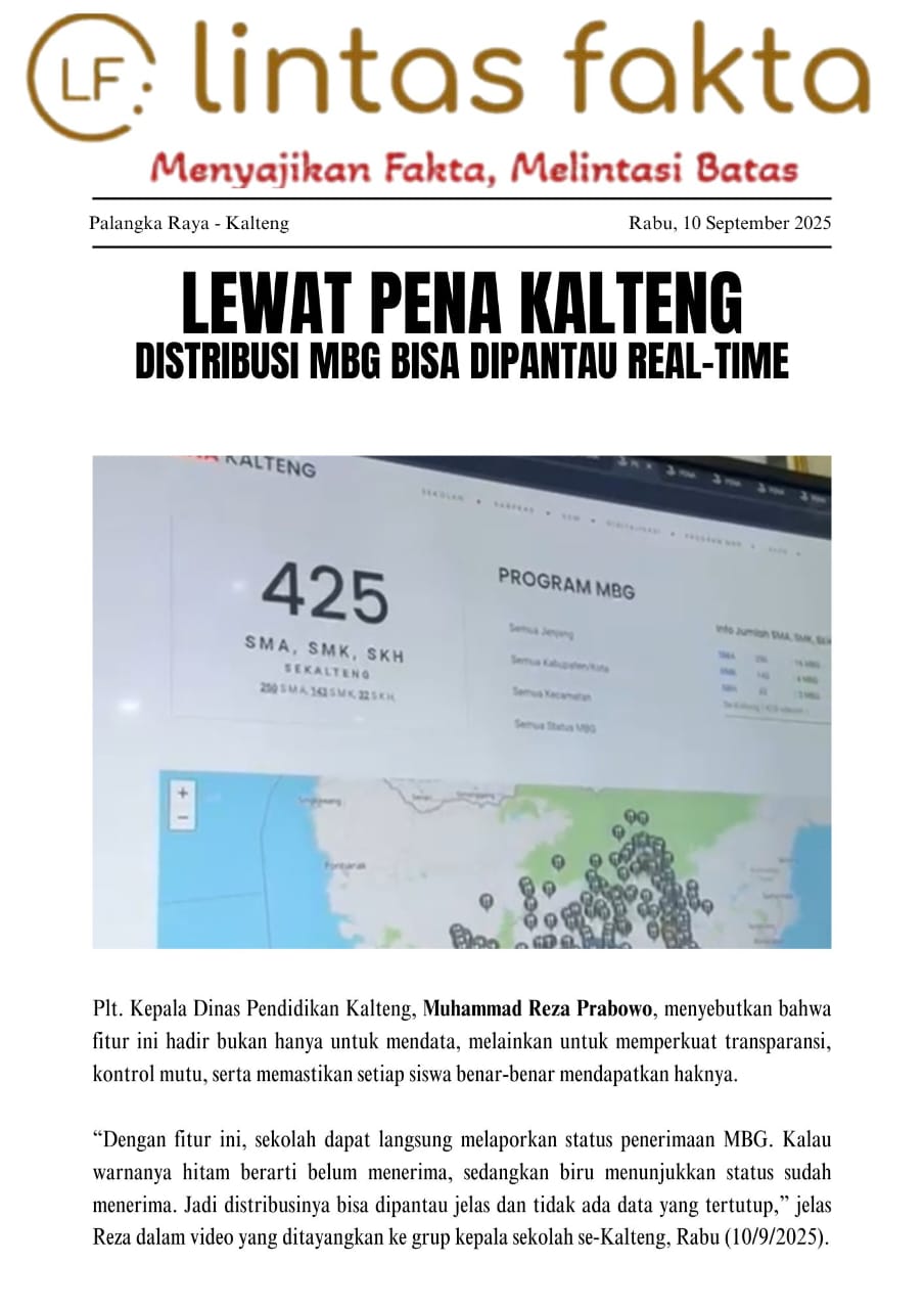 Lewat PENA Kalteng, Distribusi MBG Bisa Dipantau Real Time