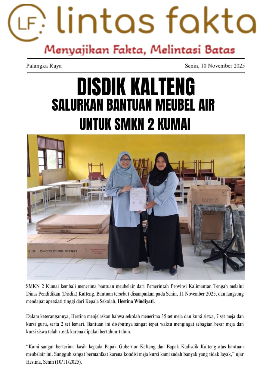 Disdik Kalteng Salurkan Bantuan Meubelair untuk SMKN 2 Kumai, Kepsek: Sangat Membantu Proses Belajar