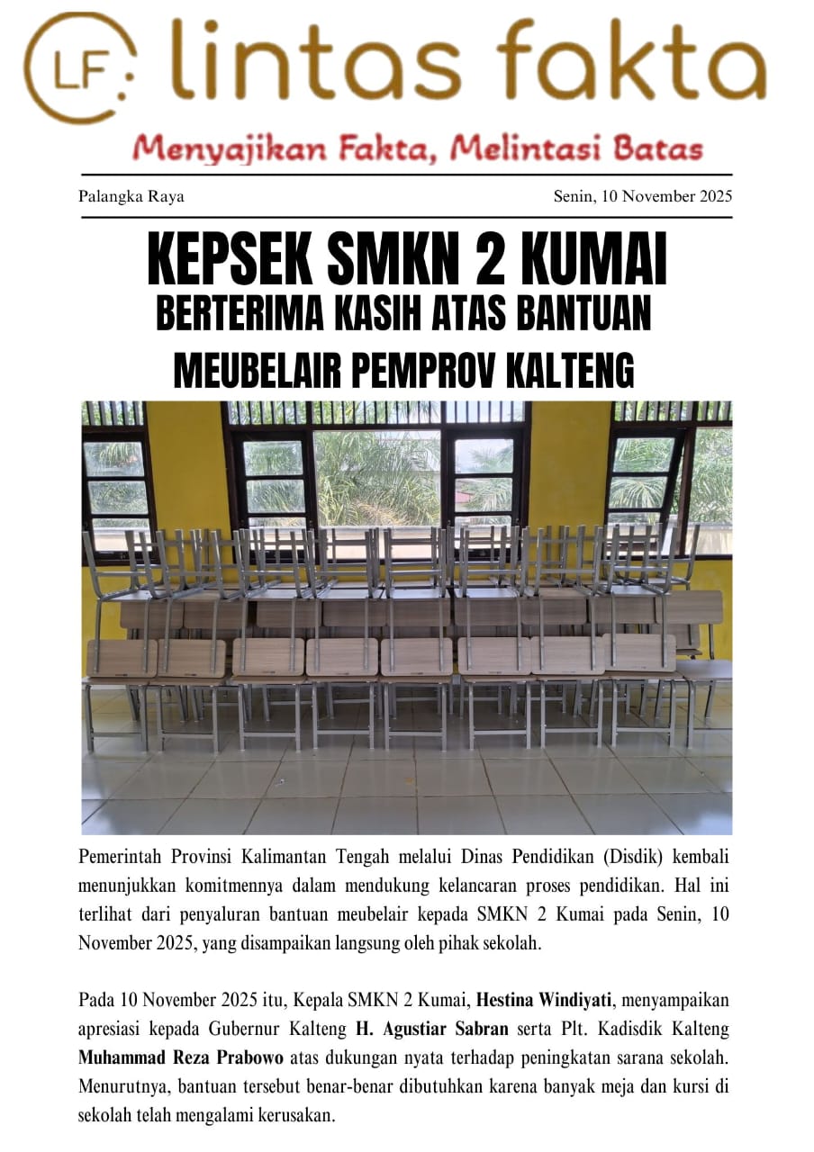Kepsek SMKN 2 Kumai Berterima Kasih atas Bantuan Meubelair Pemprov Kalteng