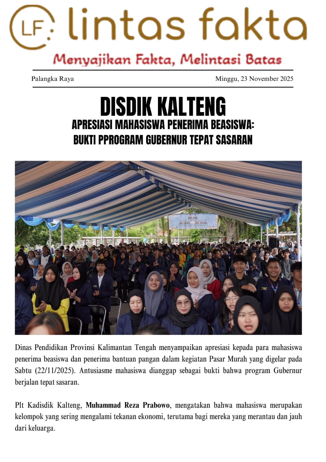 Disdik Kalteng Apresiasi Mahasiswa Penerima Beasiswa: Bukti Program Gubernur Tepat Sasaran