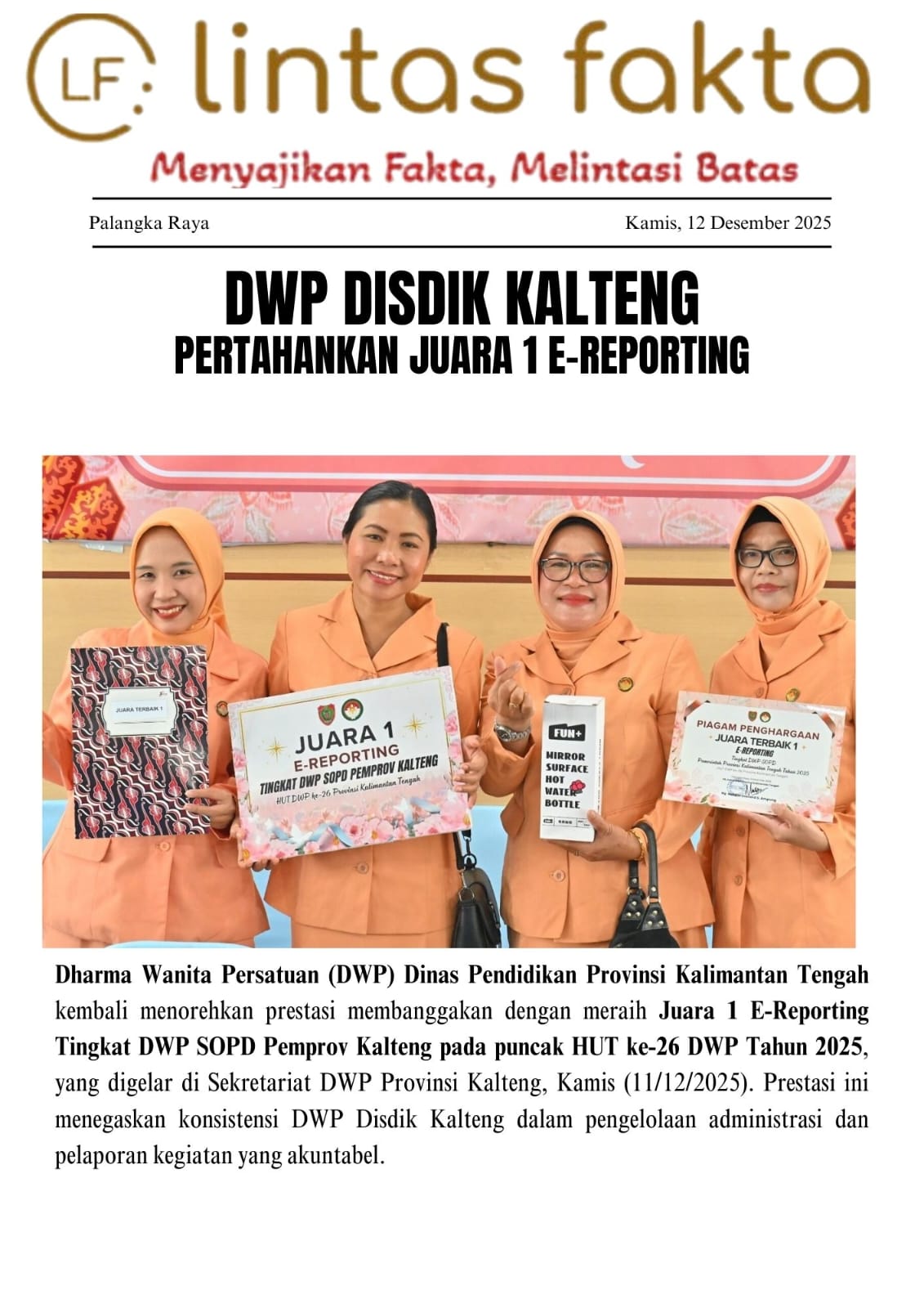 DWP Disdik Kalteng Pertahankan Juara 1 E-Reporting, Bukti Konsistensi Tata Kelola Organisasi